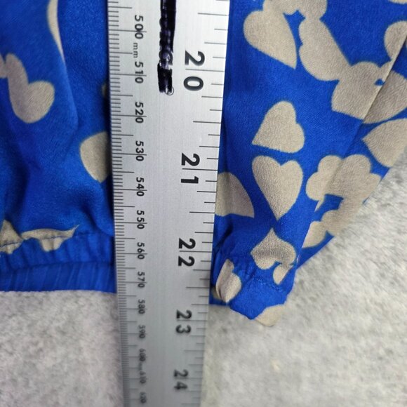 Womens Express Blue & Beige Heart Print Cropped Blouse Kimono Sleeve Polyester M - Picture 7 of 8